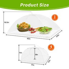 5 Pack Food Tents Food Covers for Outdoors Mesh:1 Extra Large 40x24 Inch & 4 Large 17x17 Inch Pop-Up Food Covers,Food Nets for Outdoors,Collapsible and Reusable Food Cover