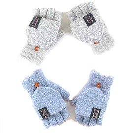 Women's & Men's USB Heated Gloves Knitting Hands Full & Half Heated Fingerless Heating Warmer with Button Washable Design, Mitten Winter Hands Warm Laptop Gloves [2 Pack] (Gray+Blue)