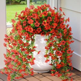 2Pcs Artificial Daisy Plants for Outdoor Decoration UV Resistant Spring and Summer Porch Flower Pot Hanging Plants Indoor Outdoor Home Garden Decorations (Red 2pcs)