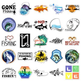 50pcs Fishing Stickers and Decals for Kids Teens Hunting and Fishing Bumper Decals for Fisherman Cute Vinyl Waterproof Stickers for Tackle Box Water Bottle Laptop Suitcase Truck Car (fishingblue)