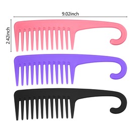 3 Pcs Wide Tooth Combs, Hair Comb Set, Wet Shower Detangling Comb, Curly Hairbrush for women, Large Shower Combs with Hook for Wet Hair, Long Hair Detangling (Hook)