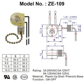 Dotlite 2Pack Ceiling Fan Light Switch Zing Ear ZE-109 ON-Off 2 Wire Light Pull Cords Switch Replacement Accessories Compatible with Hunter Ceiling Fans Wall Lamps, Bronze