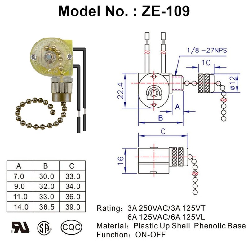 Dotlite 2Pack Ceiling Fan Light Switch Zing Ear ZE-109 ON-Off