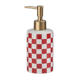 Queen-b Soap Dispenser, Checkered Pattern, Stylish, Cute, Bathroom, Manual, Liquid Bottle, Container, Bathroom, Ceramic Dispenser, Soap, Shampoo, Rinse Refill (Red)