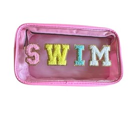 Nylon waterproof glitter chenille lettering clear cosmetic bag (Swim)