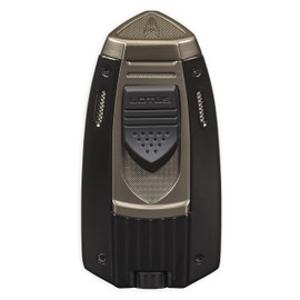 Lotus Mariner Cigar Lighter with Dual Pinpoint Wind-Resistant Torch Flames, Two Integrated Cigar Punches, Fuel Level Window, Large Flame Adjuster (Black)