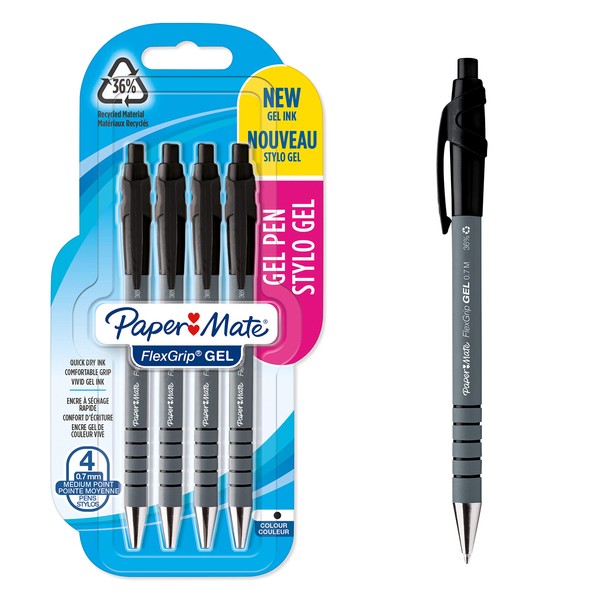 Paper Mate FlexGrip Gel Pens | 0.7 mm | Black Ink | 4 Count