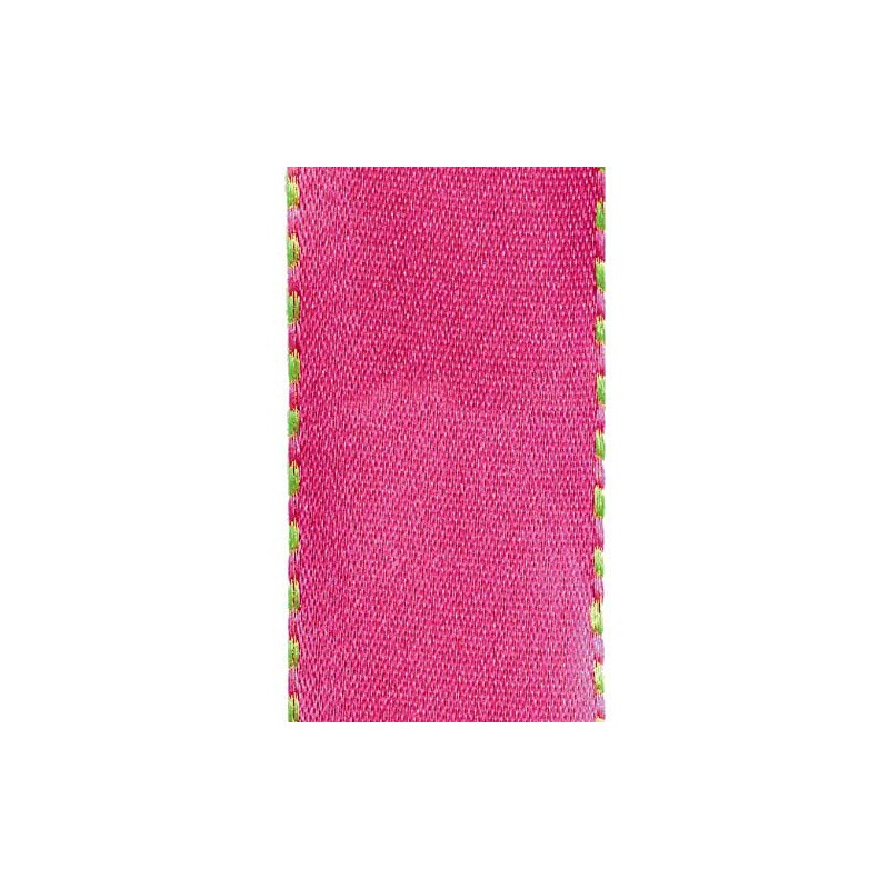 Caspari Pink & Green Reversible Satin Wired Ribbon - Three