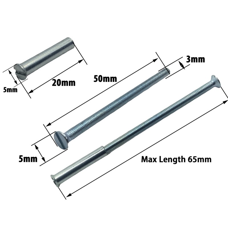 M3 Door Handle Screws SILVER with Bolt Connecting Sleeve Male