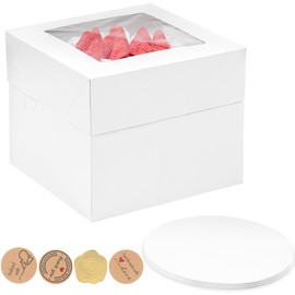 MonYouGe MonYouGe 8x8x8 Inches Cake Boxes with Cake Boards, 3 Pack Premium Tall Cheesecake Boxes with Display Window for Christmas, Birthday, Wedding