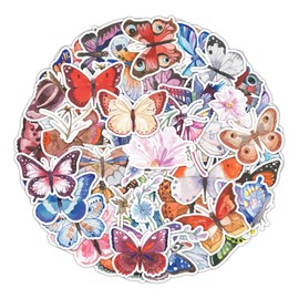 Watercolour Butterfly Sticker Set 50 Pieces Cute Decoration for Car Laptop Skateboard Bicycle Moped Motorcycle Bicycle Computer Suitable for Adults Children