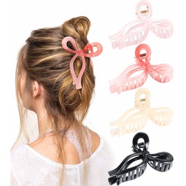 Tumurup Pink Hair Clip Bow, Pack of 4 Hair Clips Women Girls Hair Clip Bow Hair Clips Large 11 cm Butterfly Claw Clip Hair Accessories for Thick Hair Long Hair