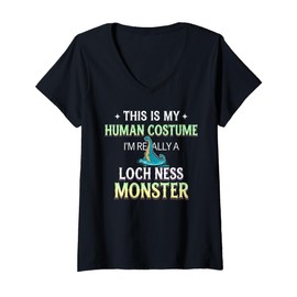 Womens This Is My Human Costume I'm Really A Loch Ness Monster V-Neck T-Shirt