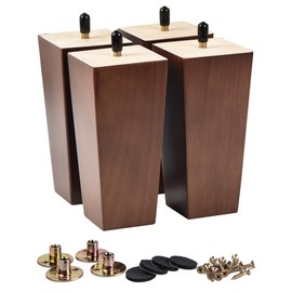 La Vane 8 inch / 20cm Solid Wood Furniture Legs Set of 4, Walnut Square Pyramid Replacement Feet for Couch Sofa Armchair - Mid-Century Modern with Pre-Drilled 5/16 inch Bolt & Metal Mounting Plates