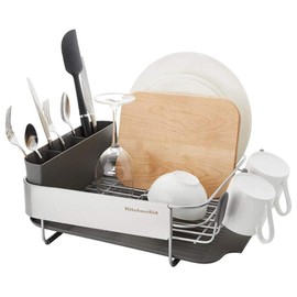 KitchenAid Compact, Space Saving Rust Resistant Dish Rack, with Angled Self Draining Drain Board and Removable Flatware Caddy, 16.06-Inch, Gray
