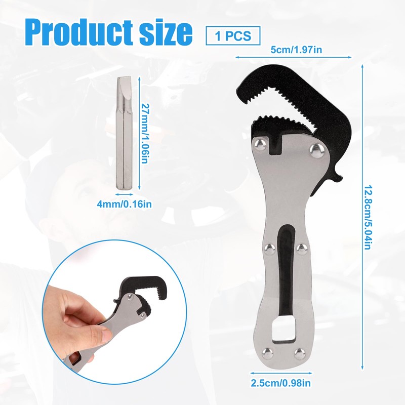 lasuroa Micro Self Adjusting Wrench, Multi Function Pipe Stubby Spanner