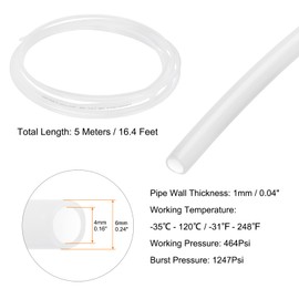 sourcing map Pneumatic Air Line Tubing 6mm OD x 4mm ID 5 Meters(16.4 FT) Air Compressor Nylon Tubes Polyamide Air Tubing Hose Tube for Air Compressor Water Fluid Transfer, Clear