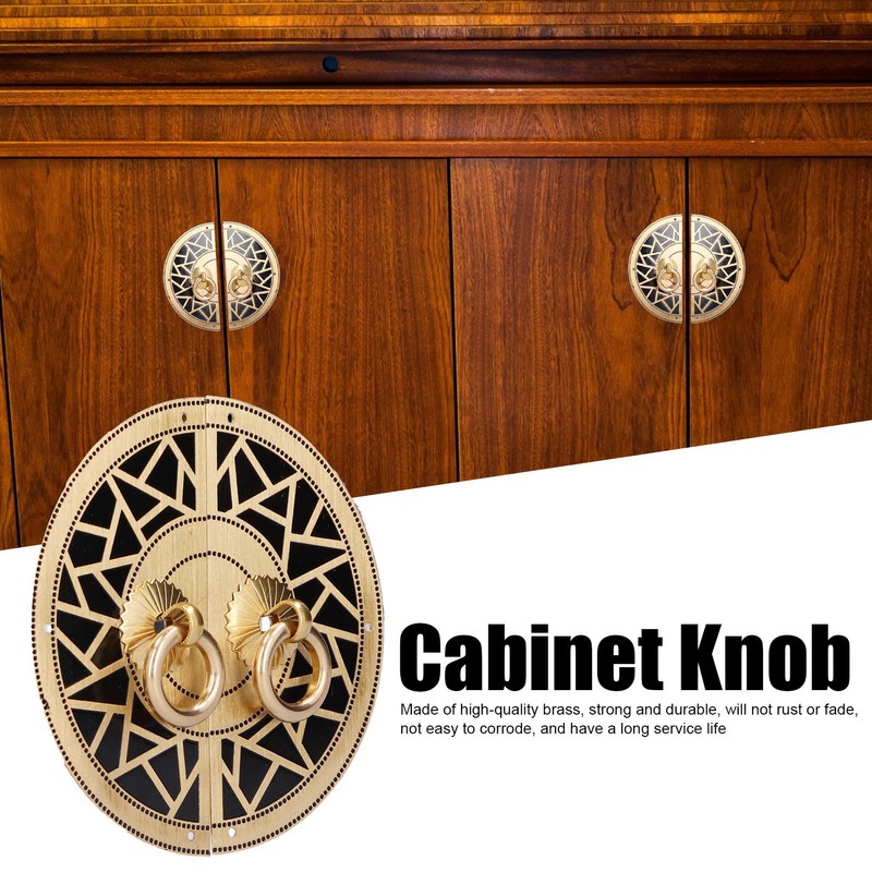 Chinese Antique Cabinet Handle Brass Circular Plaid Bookcase Knob for