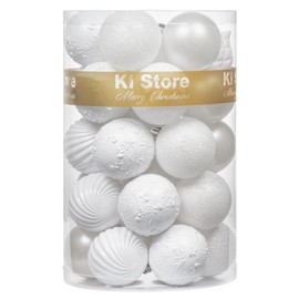 KI Store White Christmas Balls 34pcs 2.36-Inch Christmas Tree Decoration Ornaments for Xmas Tree Holiday Wreath Garland Decor Ornaments Hooks Included