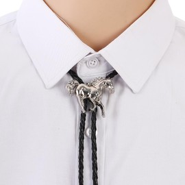 Equestrian Bolo Tie for Men Women Galloping Horse Pendant on Braided Leather Cord Western Cowboy Necktie Accessory for Rodeo or Country Wedding