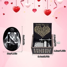 Can't Help Falling in Love Music Box Set, Positivity Penguin Pebbles for Valentine's Day, Wooden Vintage Music Box for Boys, Girls, Partner, Husband, Wife (Black), Pack of 2