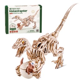 ROBOTIME Dinosaur 3D Wooden Puzzles, Velociraptor Model Kits can Walk, Mechanical Dinosaur STEM Toys for Boys Kid, 3-D Puzzles Building Kit Gifts for Teen