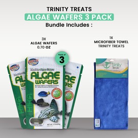 Trinity Treats Algae Wafers 0.70 oz (Pack of 3) Fish Food Including Trinity Treats Microfiber Cleaing Cloth(Algae Wafers Fish Food)