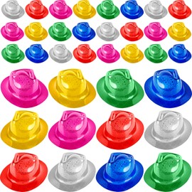 SGBETTER 36 Pcs Party Gangster Hats Plastic Party Hats Bulk Fedora Party Hats for Kids Adults Cosplay Photo Booth Supplies (Color Set 2)