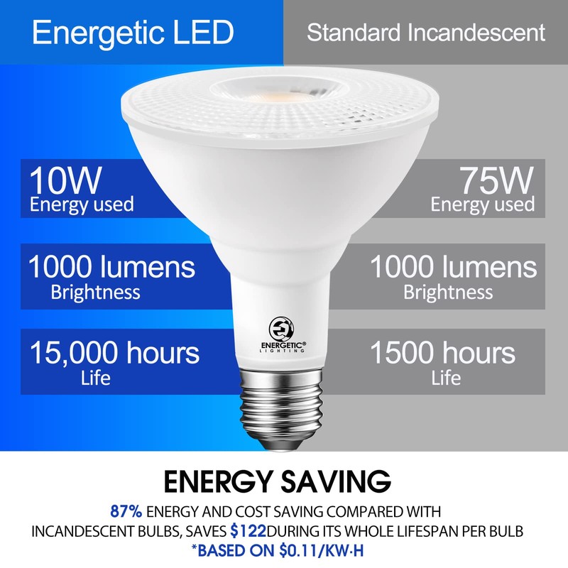 Energetic PAR30 LED Bulbs, Flood Light Outdoor Indoor 10 Watt
