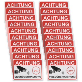 Be In Your Mind 20PCS Warning Video Surveillance Sticker 7.4 x 5.2cm Video Surveillance Sign Sticker for Glass Doors Indows Shutters, German Version