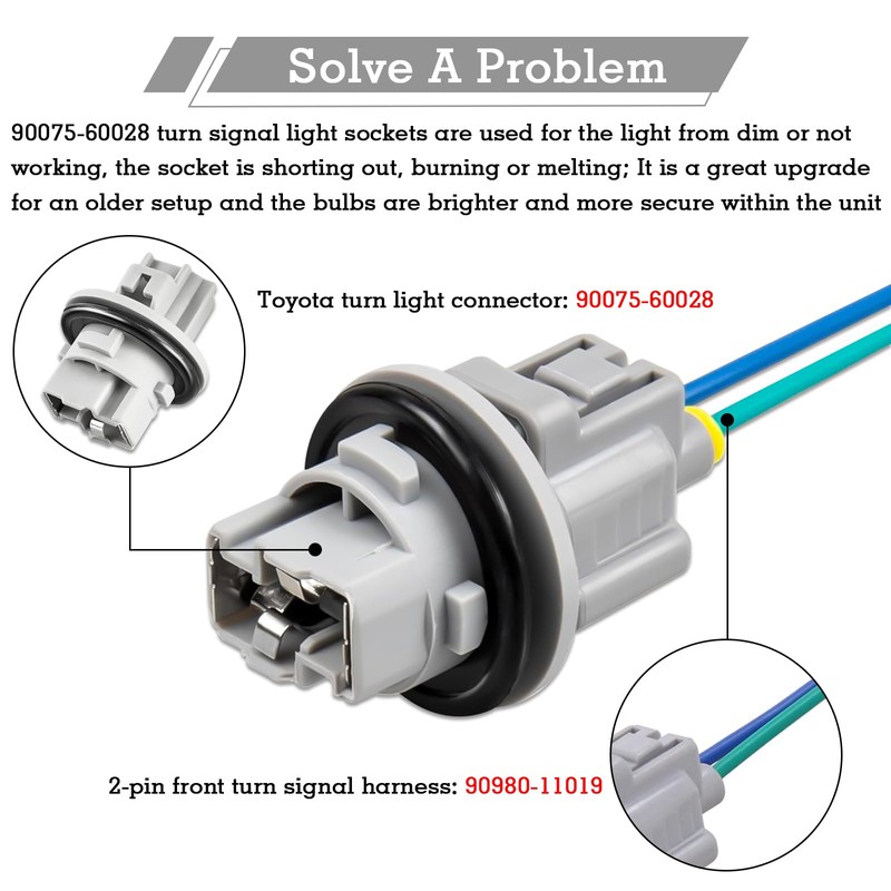 2 Pcs 90075-60028 Front Trun Signal Light Socket with 2-Pin