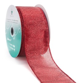CT CRAFT LLC Red Metallic Wired Ribbon 2.5 inch x 20 Yards for Christmas Home Decor Tree Topper Bow Gift Wrapping DIY Crafts Wreath Garland Wedding