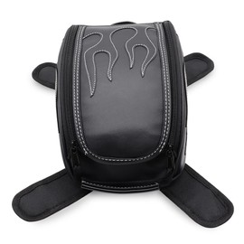 evomosa Motorcycle Tank Bag with Straps and Waterproof Cover, Black PU Leather Gas Oil Fuel Tank Bag Shoulder Bag Universal for Street Bike