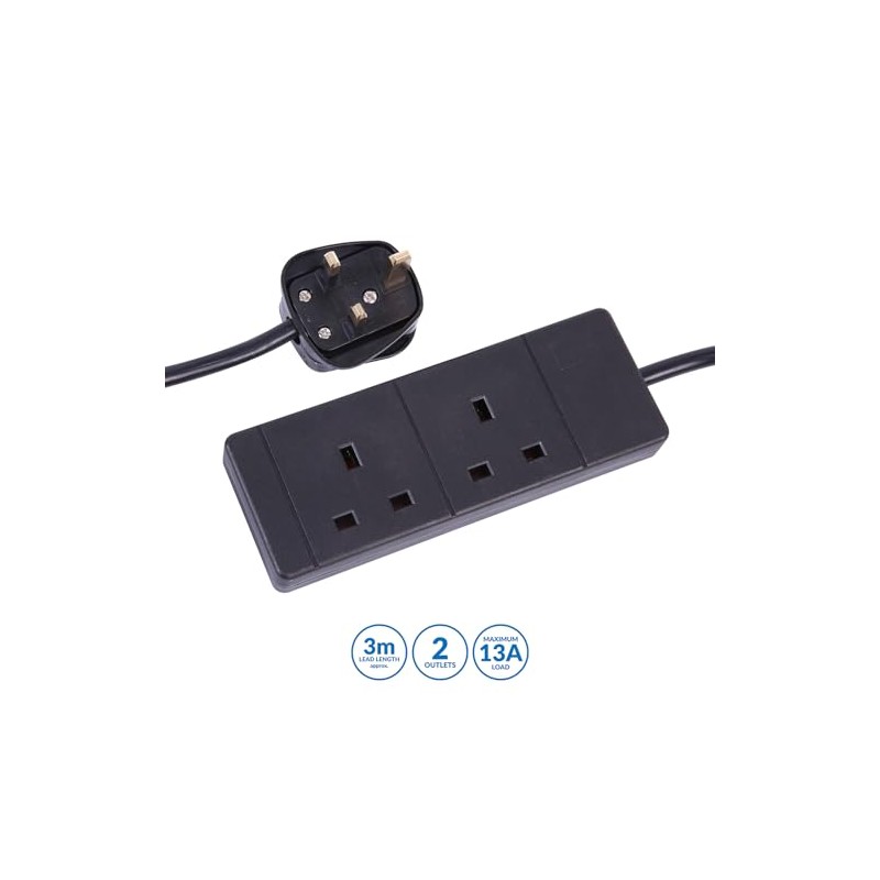 PRO ELEC PRO ELEC PELB1737 2 Gang Extension Lead Black,