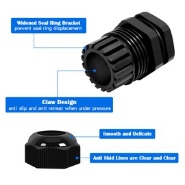 Tnuocke 20 PCS Nylon Cable Glands 3/8" NPT,Waterproof Adjustable Diameter 3-8mm Cable Connectors,Plastic Cable Gland Joints with Gaskets 3/8 NPT-BK