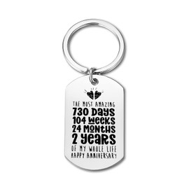 2 Year Anniversary Keyring Gift for Husband Boyfriend Wedding Anniversary Keychain for Couple Valentines Day Gift for Wife 2nd Anniversary Jewelry Second Year Wedding Anniversary Keepsake Gift