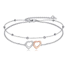 POPLYKE Heart Anklets for Women 925 Sterling Silver Anklet Bracelets for Women Anklet Bracelets Women's Anklets Double Layered Chain for Women