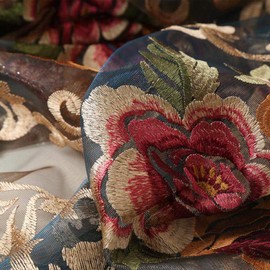 pureaqu Luxury Flower Pattern Embroidered Semi Sheer Voile Curtains for Bedroom Living Room Rod Pocket Window Gradient Curtain Tulle Drapery for Sliding Glass Door 1 Panel W52 x L63 Inch