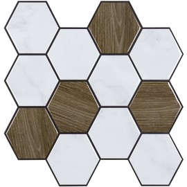 CHIHUT 16 Sheets Backsplash Tile Peel and Stick Shower Tile Waterproof Hexagon Stick on Backsplash Tiles for Kitchen Removable Adhesive Tiles 12''x12'' Vinyl Kitchen Backsplash Tiles for Bathroom