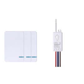 Greencycle Smart Wireless Switch and Receiver Kit,2.4G WiFi Wireless Remove Light Switch Works with Alexa and Google Assistant,Voice Control,IP66 Waterproof for Ceiling Lights,Fans,Lamps,3SW+1REV