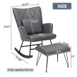 Bonrcea Nursery Rocking Chair, Glider Chair,Rocking Accent Chair with Lumbar Pillow and Ottoman for Nursery/Living Room/Bedroom (Grey)