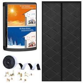 Magnetic Thermal Insulated Door Curtain, Door Insulation Cover Screen for Door Size 34" x 82", Durable Oxford Cloth & Thicken Polyester Fiber Fill for Garage Attic Doorways Hallway, Black