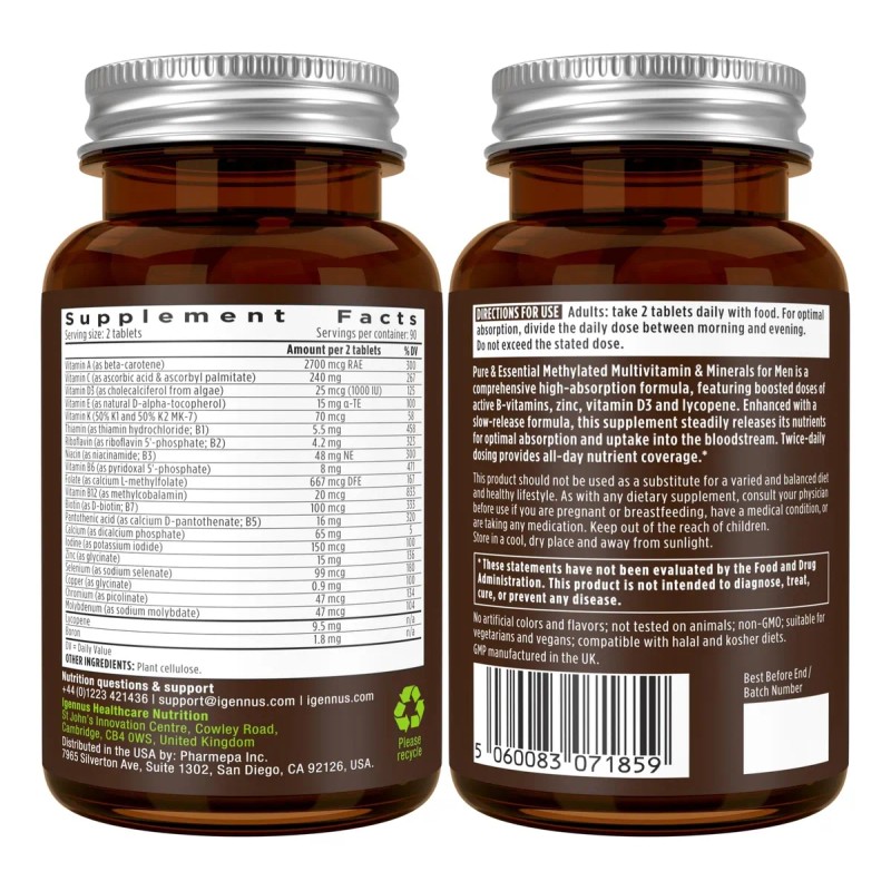 Igennus Multivitamínico Metilado Para Hombres 180 Tabletas