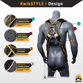 KwikSafety TORNADO DiamondBACK Safety Harness [3 QUICK CONNECT BUCKLES + 1 D-RING] ANSI OSHA Premium Fall Protection Black Full Body Fall Arrest Construction Roofing Gear