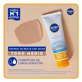 Protector Solar Facial NIVEA SUN Control Brillo Tono Medio FPS50+ 50ml, Cobertura de larga duración