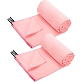 Faswin 2 Pack Hot Yoga Towel, Super-Absorbent Soft Microfiber Yoga Mat Towels, Mat-Sized Non Slip Yoga Towel for Bikram Pilates Fitness, 72" x 26.5", Pink