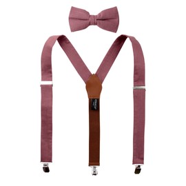 Spring Notion Mens' Linen Blend Suspenders and Bow Tie Set for Groomsmen Wedding, Chianti 48 Inch