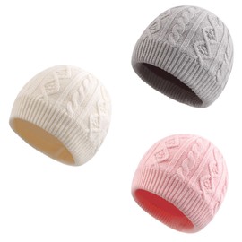 Baby Girl Winter Hat Cute Bow Baby Beanie Warm Knitted Hats for Infant Toddler Girls (3PCS-B, L)