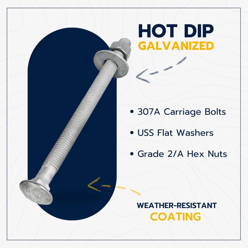 3/8" x 7" (50 Pack) Galvanized Carriage Bolt Kit, Grade