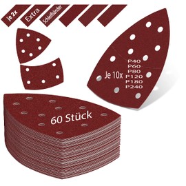 KSP-Tec │Pack of 60 Sandpaper Triangle Sanders + 12 Sanding Strips │Delta Sanding Triangles │105 x 152 mm │ Velcro Sanding Pads Multi Sander (105 x 152 mm)